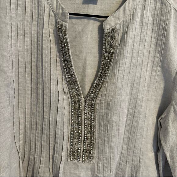 Chico’s Gray Linen Cotton Diamond Embellished Top Blouse 1 Medium - Picture 9 of 13